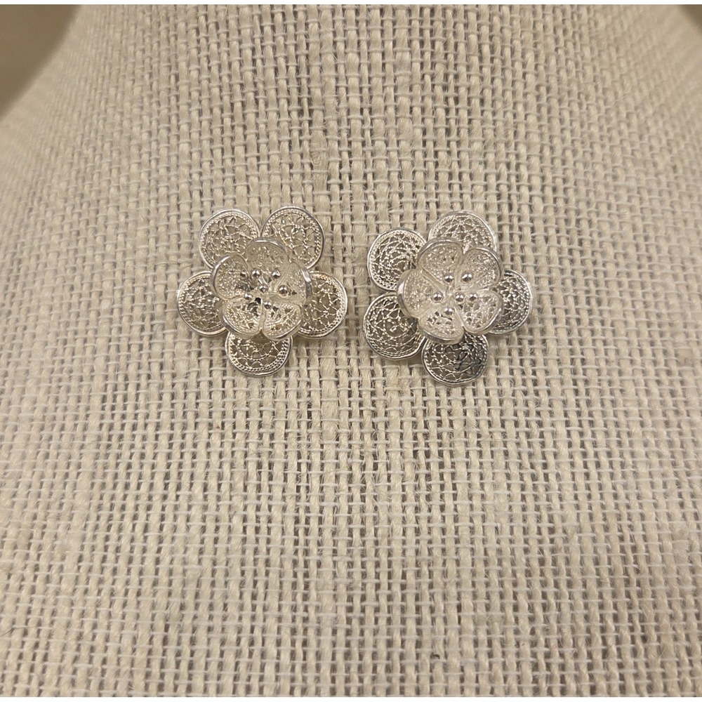Beautiful Sterling Silver Flower Filigree 25mm Stud Earrings CRIS 925